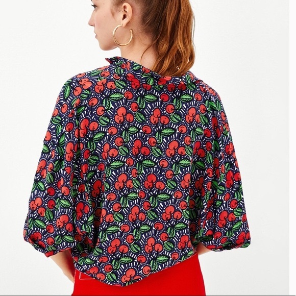 Zara Cherry Print Boxy Blouse - Picture 2 of 5